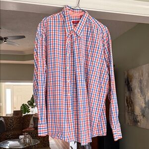 Men's Coral and Blue Checkered Shirt